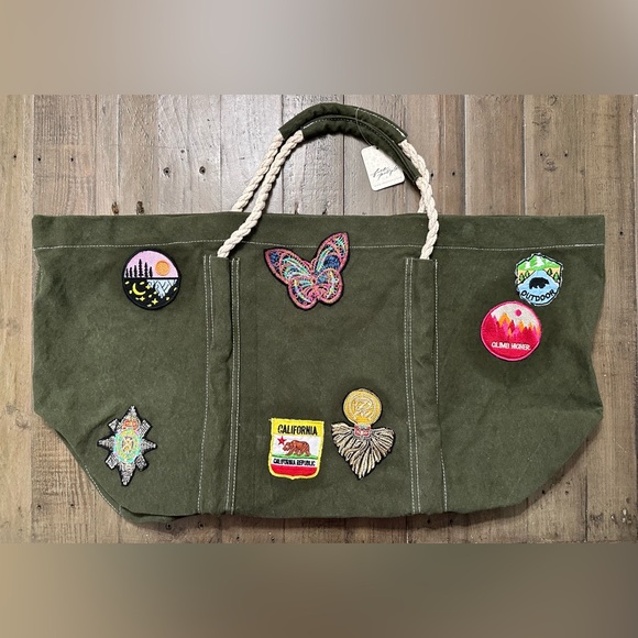 NWT Free People Been There Badge Tote Bag - One Size - Green - Picture 3 of 14